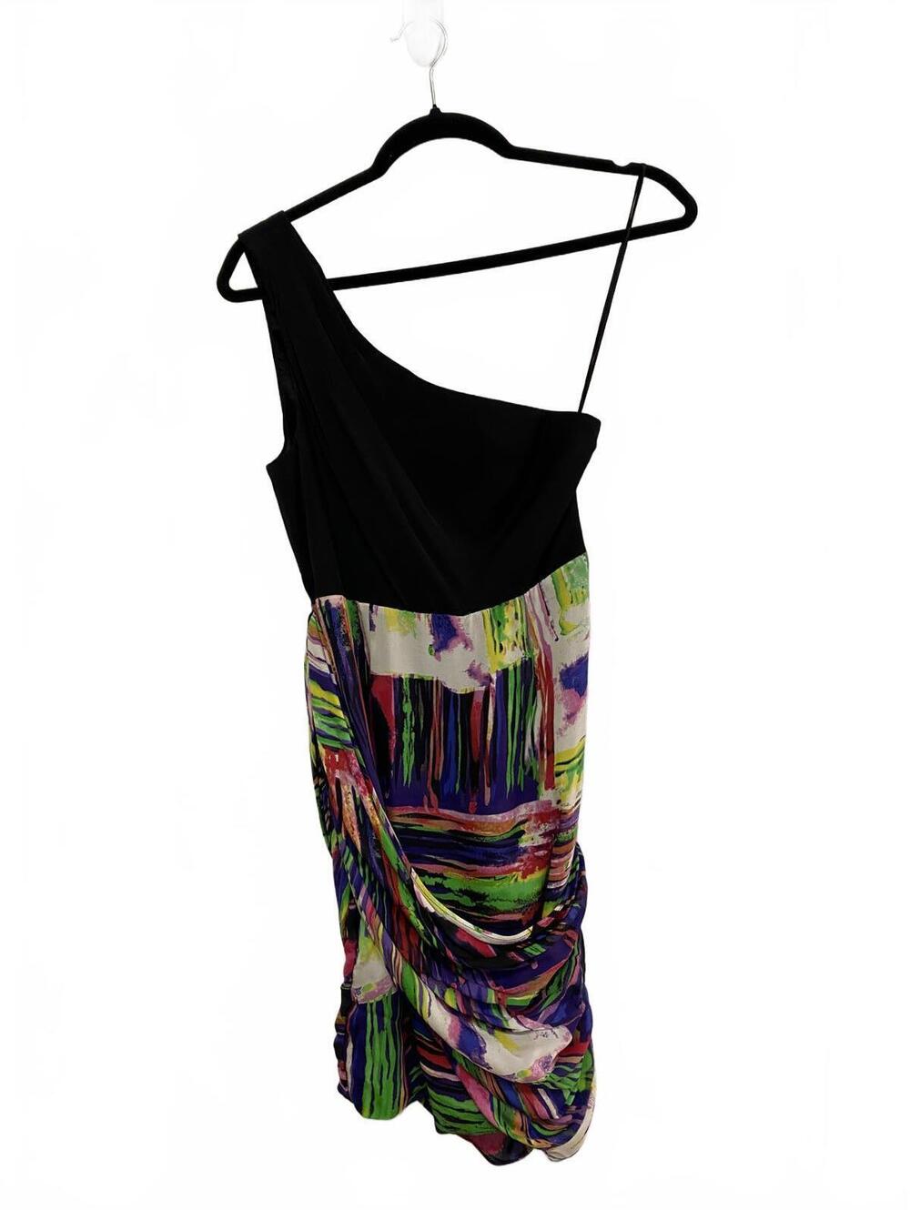 Alice + Olivia One-Shoulder Colorful Abstract Print Mini Dress Silk Prom Small
